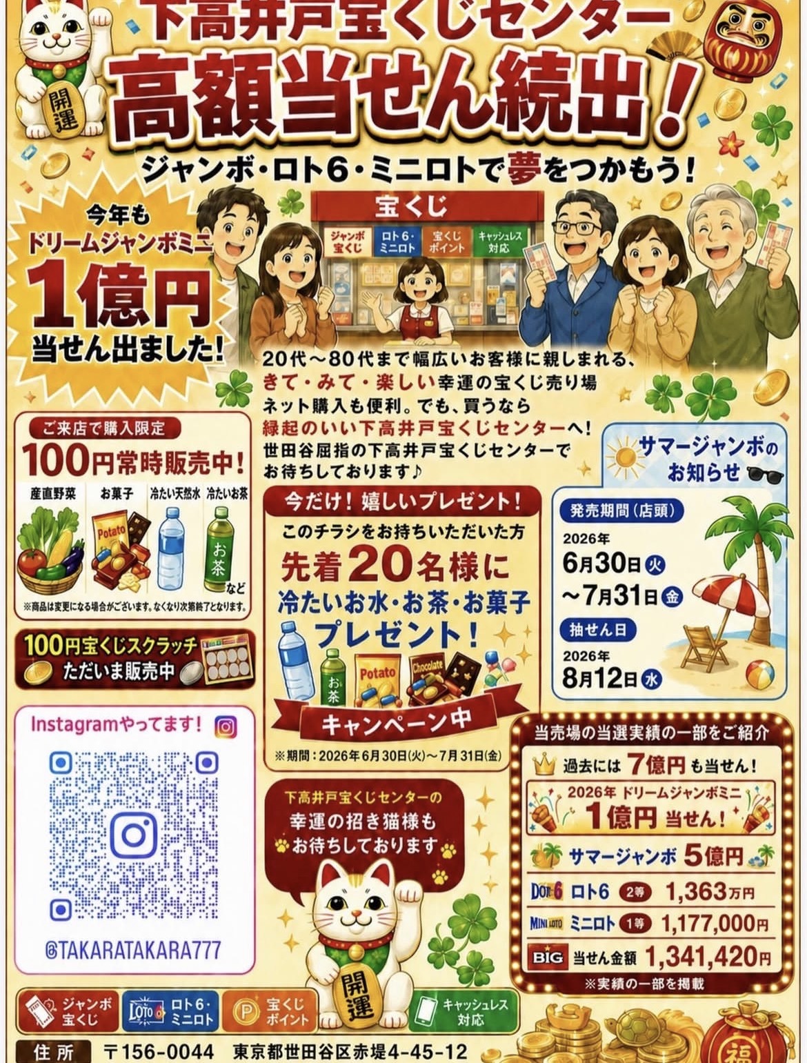 下高井戸宝くじセンターの取扱商品や売場の魅力を紹介するポスター