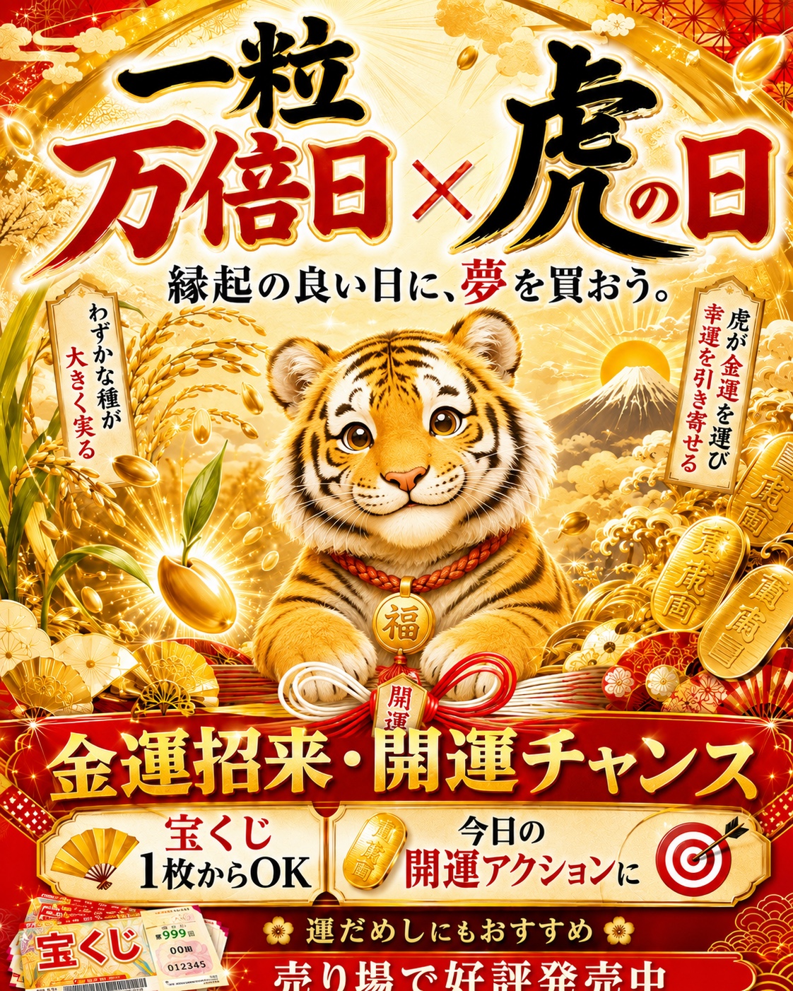 一粒万倍日と寅の日をテーマにした開運ポスター