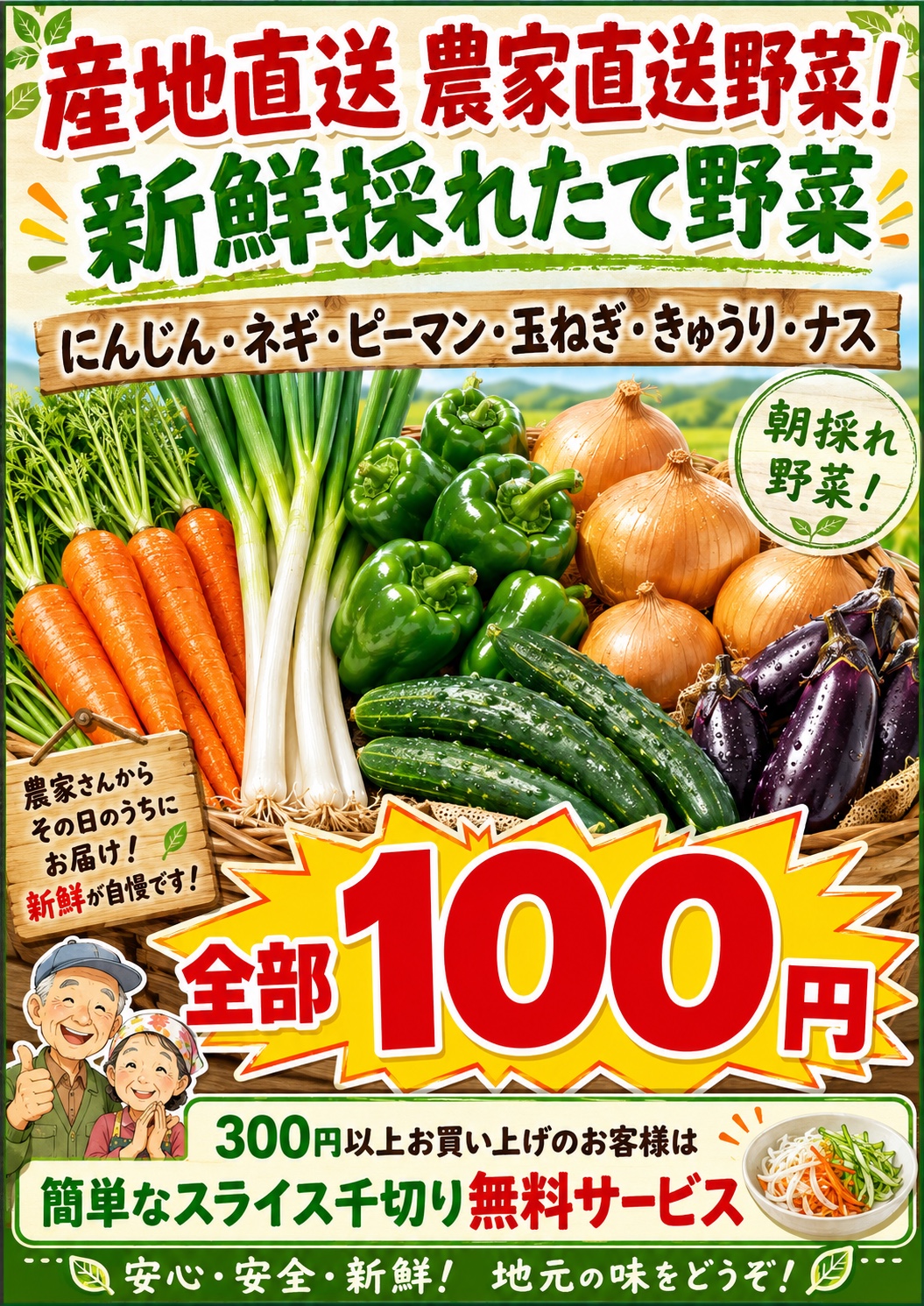 農家直送の産直野菜を紹介するポスター
